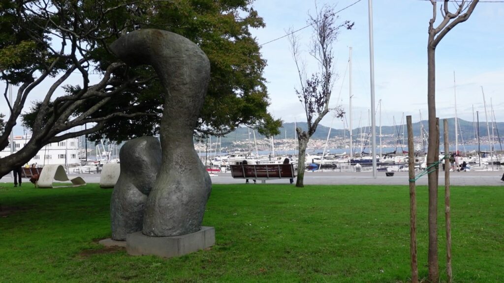 Modern art overlooking the marina