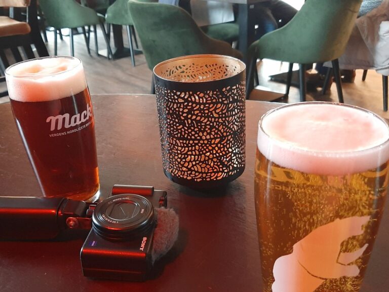 Enjoying a local beer in Alta