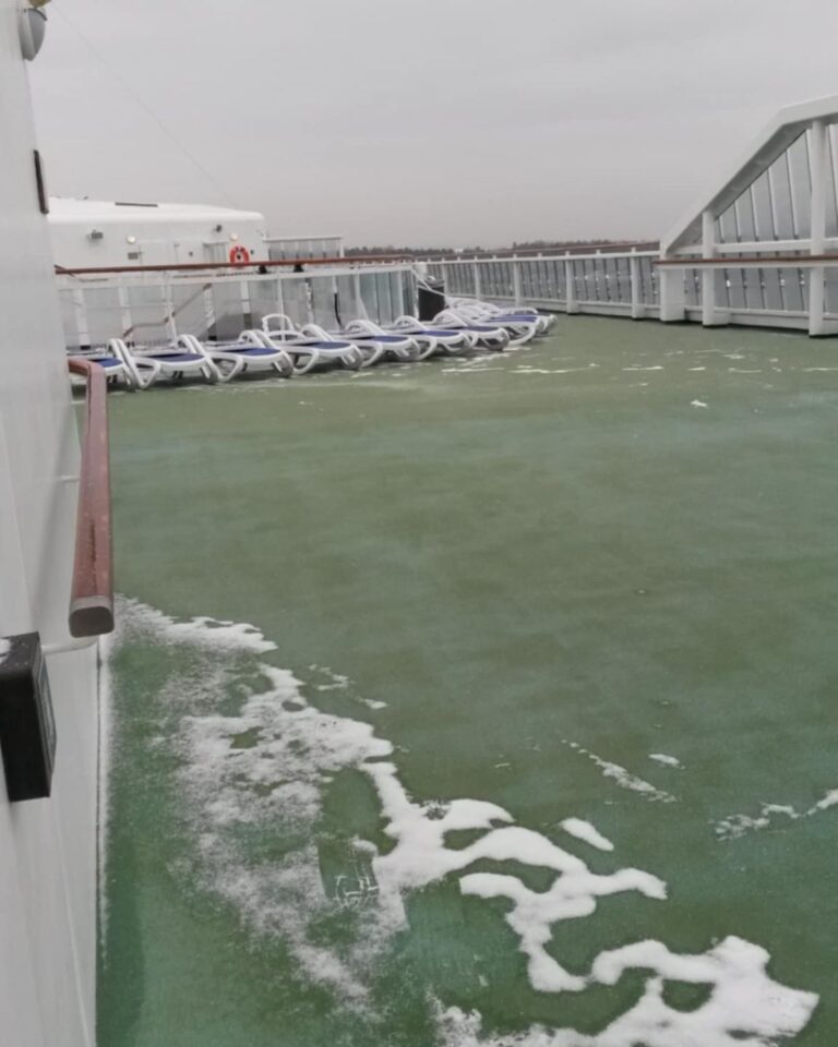 Snow on top of P&O Aurora