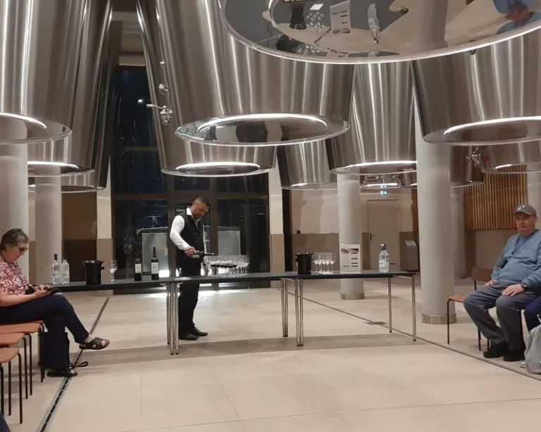 Vats of wine and tasting area
